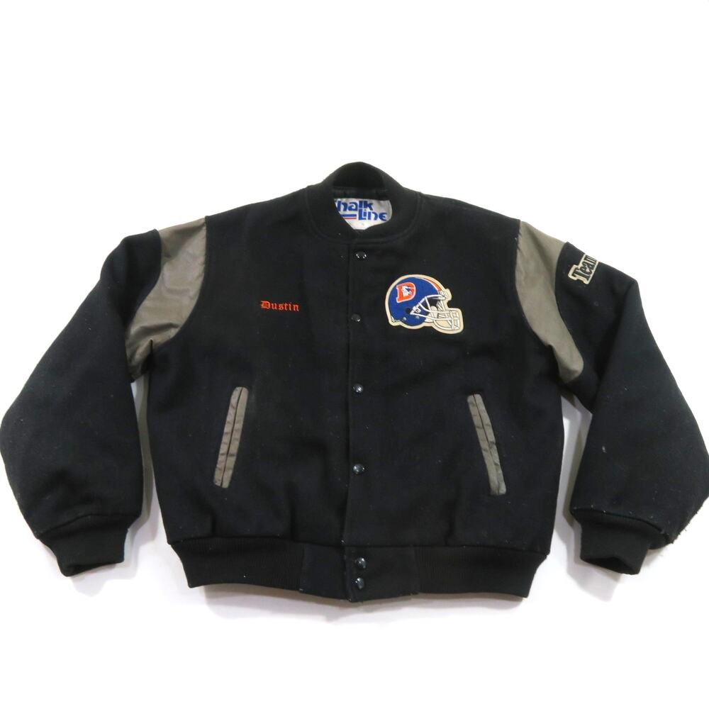 Chalkline Denver Broncos Letterman Jacket Varsity Style Wool Black Sz L 1990s